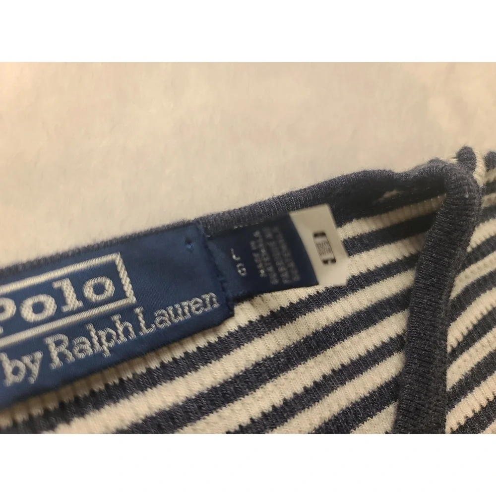 Polo Ralph Lauren Men's Large Blue White Striped Waffle Knit‎ Thermal Shirt L/S
